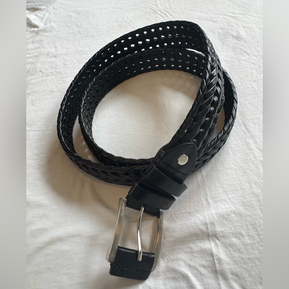 Men's Black Braided Leather Belt